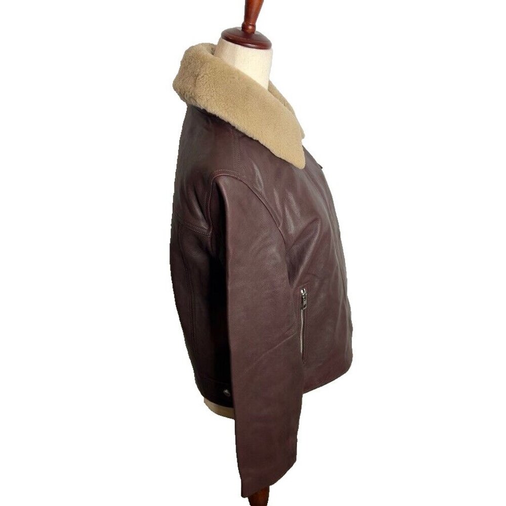 Madewell $625 Sherpa-Collar Asymmetric Zip-Front Jacket in Leather Size S NS382 - Picture 9 of 14